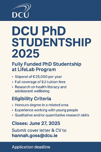 Fully Funded PhD Studentship in Ireland at DCU LifeLab