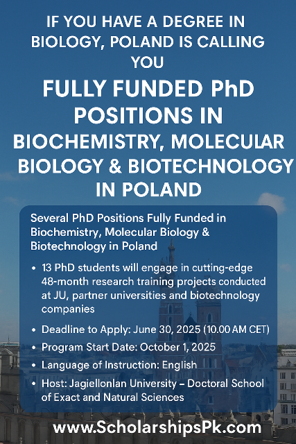 Fully Funded PhD Positions in Biochemistry, Molecular Biology & Biotechnology in Poland