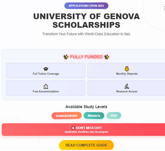 University of Genova Scholarships 2025: Fully Funded Scholarship in Italy