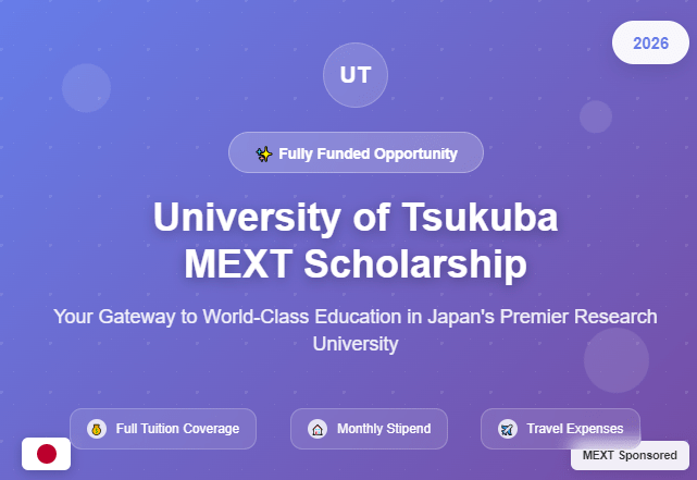 University of Tsukuba MEXT Scholarship 2026 - Study in Japan
