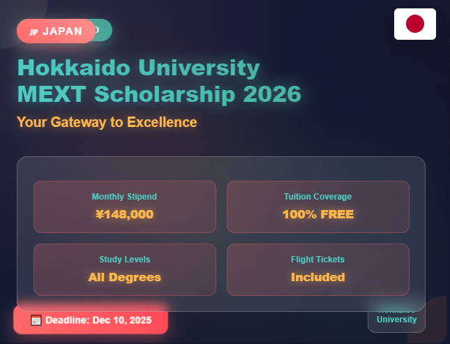 Hokkaido University MEXT Scholarship 2026: Japan’s Fully Funded Educational Opportunity