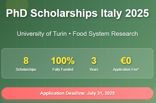 Fully Funded PhD Scholarships Italy 2025: University of Turin Food System Research Program