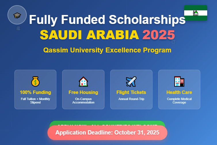Fully Funded Scholarships Saudi Arabia: Studi in Qassim University Without IELTS