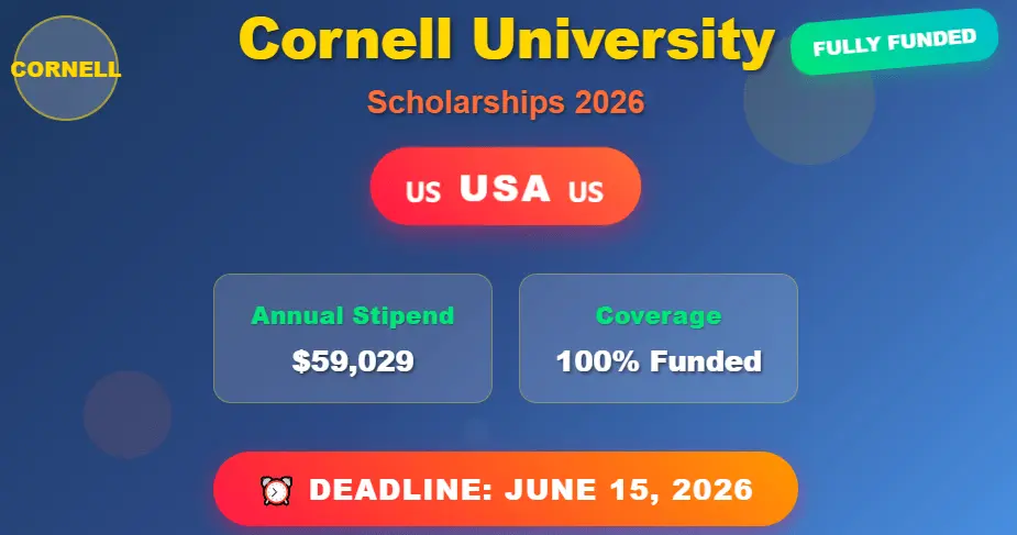Cornell University Scholarships 2026: Fully Funded Graduate in USA