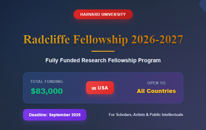 Harvard Radcliffe Fellowship: Fully Funded Research at Harvard University