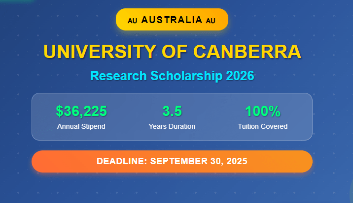 University of Canberra Research Scholarship 2026: Fully Funded PhD Opportunity