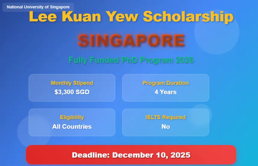 Lee Kuan Yew Scholarship 2026 – Singapore Fully Funded PhD